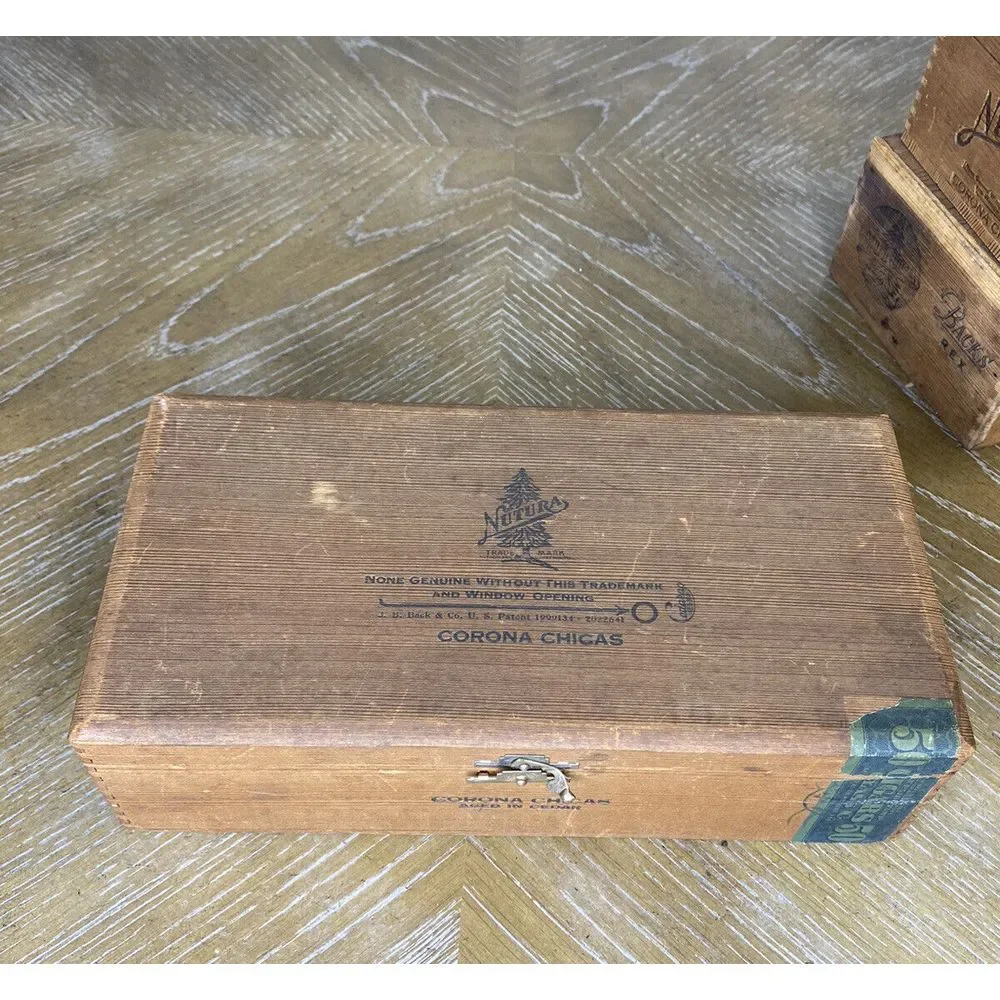 Vintage 1930 Wood Cigar Box X3 Nutura Cedarap Corona Chicas Backs Rex JB Back Co